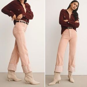 Pilcro Anthropologie Scotty Cuffed High Rise Conrd Straight-Leg Jeans Sz 25 Pink